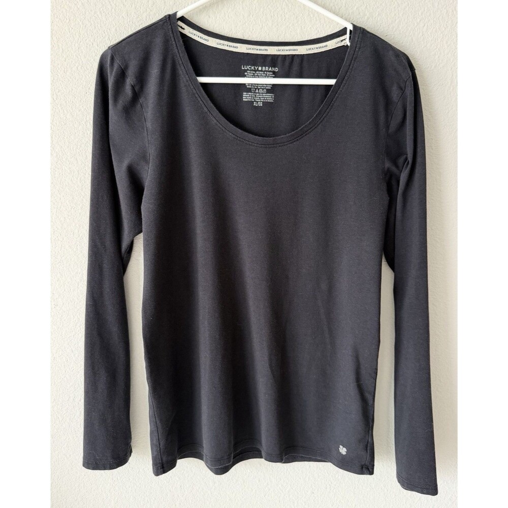 Lucky Brand Women's Black XL Long Sleeve Scoop Neck Raglan Stretch T-Shirt